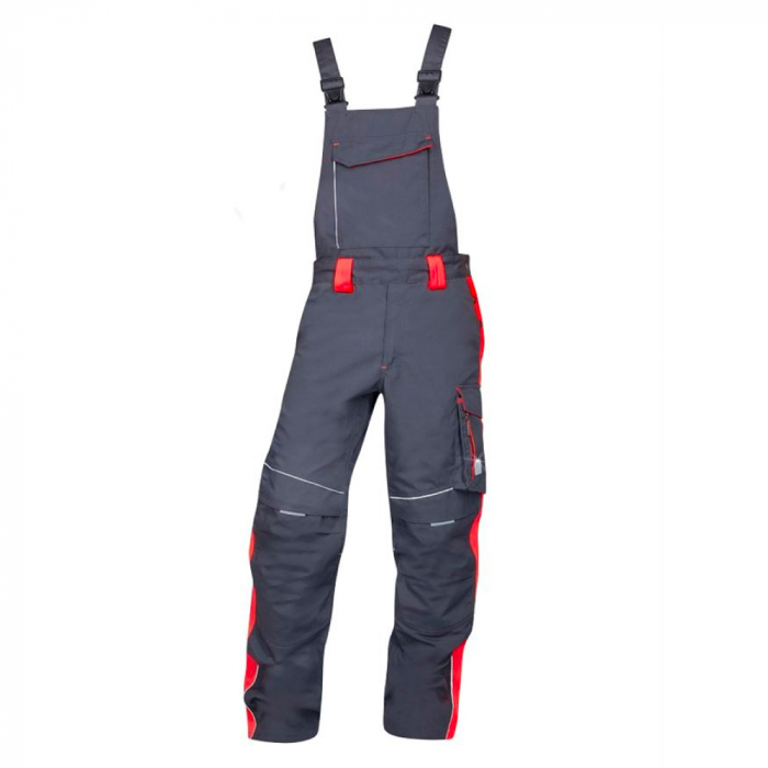 Pantaloni de lucru cu pieptar reflectorizanți, gri-roșu, Ardon NEON