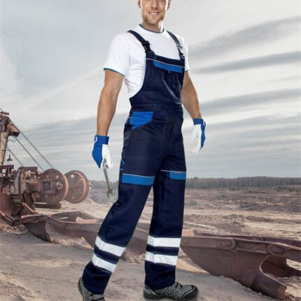 Pantaloni de lucru reflectorizanți cu pieptar, bleumarin, COOL TREND