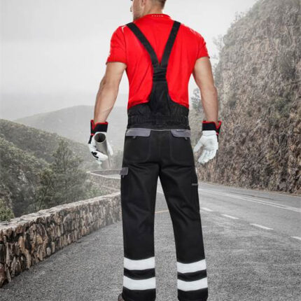 Pantaloni de lucru reflectorizanti cu pieptar, negru, COOL TREND