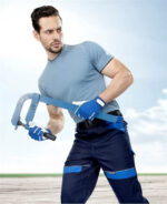 Set costum bleumarin-albastru cu pantaloni de lucru in talie, COOL TREND
