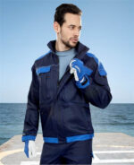 Set costum bleumarin-albastru cu pantaloni de lucru in talie, COOL TREND