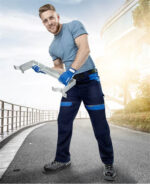 Set costum bleumarin-albastru cu pantaloni de lucru in talie, COOL TREND