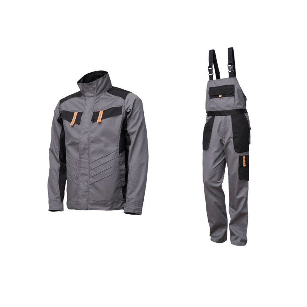 Costum salopeta gri barbati cu pieptar Renania VULCANO, tercot 65/35, 235g/mp Costum salopeta gri barbati cu pieptar Renania VULCANO, tercot 65/35, 235g/mp