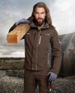 Set costum de lucru maro hidrofobizat cu pantaloni cu pieptar, Ardon URBAN+