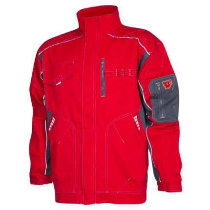 Set costum roșu cu pantaloni de lucru cu pieptar, Ardon VISION