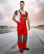 Costum de lucru roșu cu pantaloni cu pieptar, Ardon 2STRONG