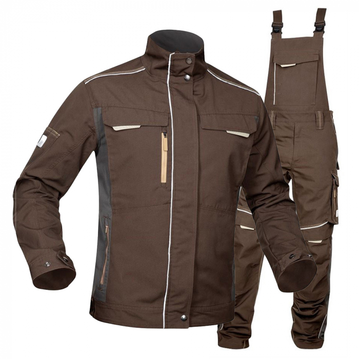 Set costum de lucru maro hidrofobizat cu pantaloni cu pieptar, Ardon URBAN+ Set costum de lucru maro hidrofobizat cu pantaloni cu pieptar, Ardon URBAN+