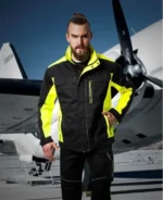 Set costum de lucru negru-galben cu pantaloni cu pieptar, Ardon NEON