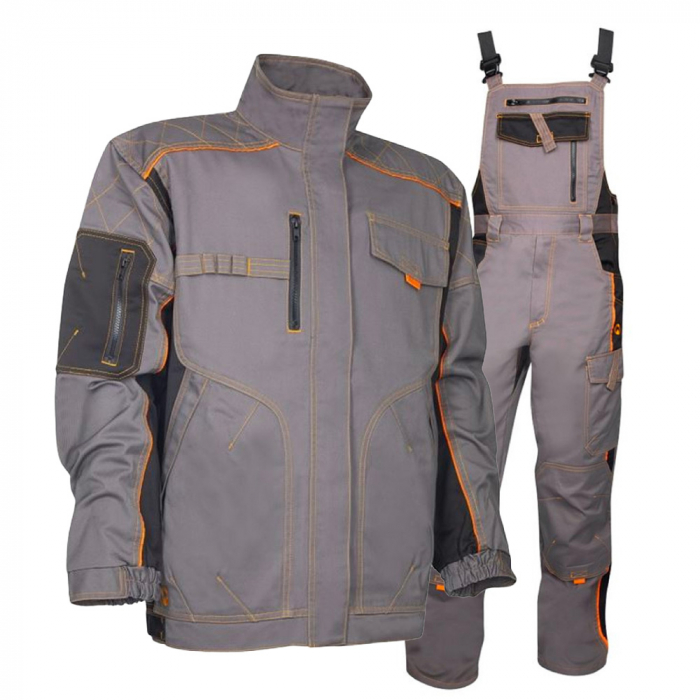 Set costum gri cu pantaloni de lucru cu pieptar, Ardon VISION Set costum gri cu pantaloni de lucru cu pieptar, Ardon VISION