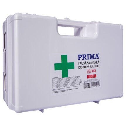 Trusă sanitară prim ajutor detașabilă cu suport de perete avizată MS, valabilia 2 ani